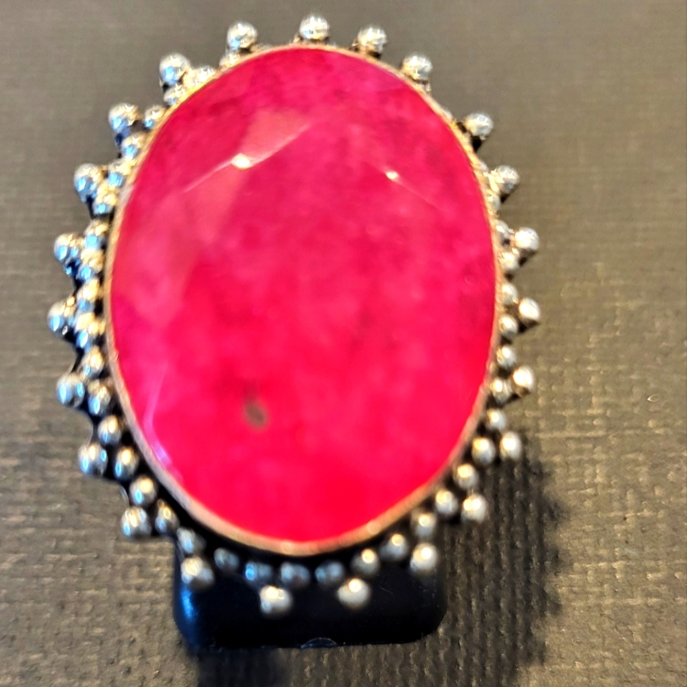 Natural Simulated Ruby Silver Ring - image 1
